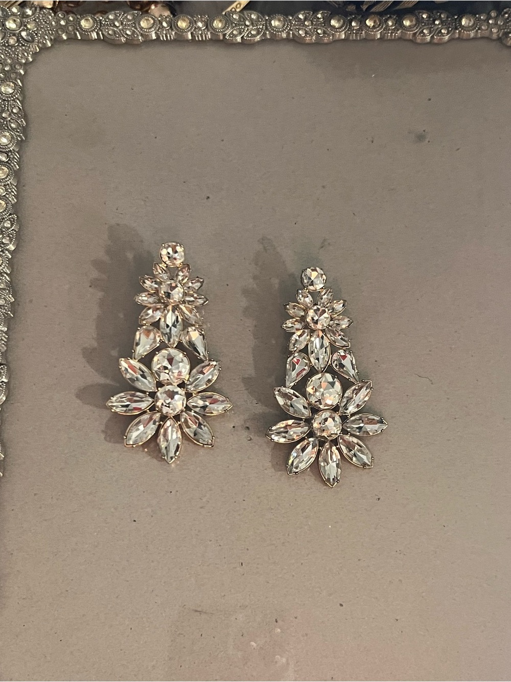 Crystal Floral Drop Earrings - Gold Tone